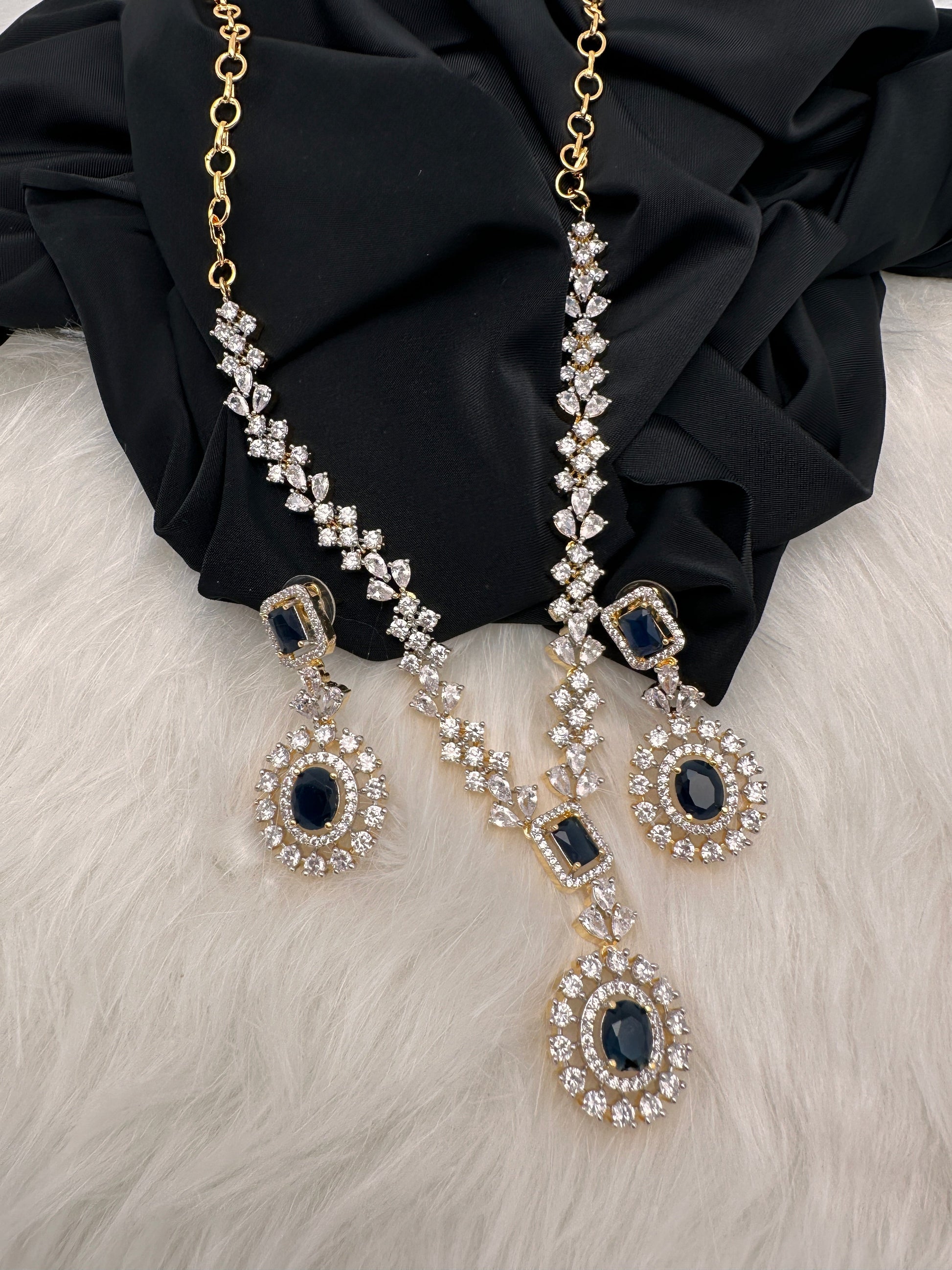 AD Color Stone Short Necklace - Blue
