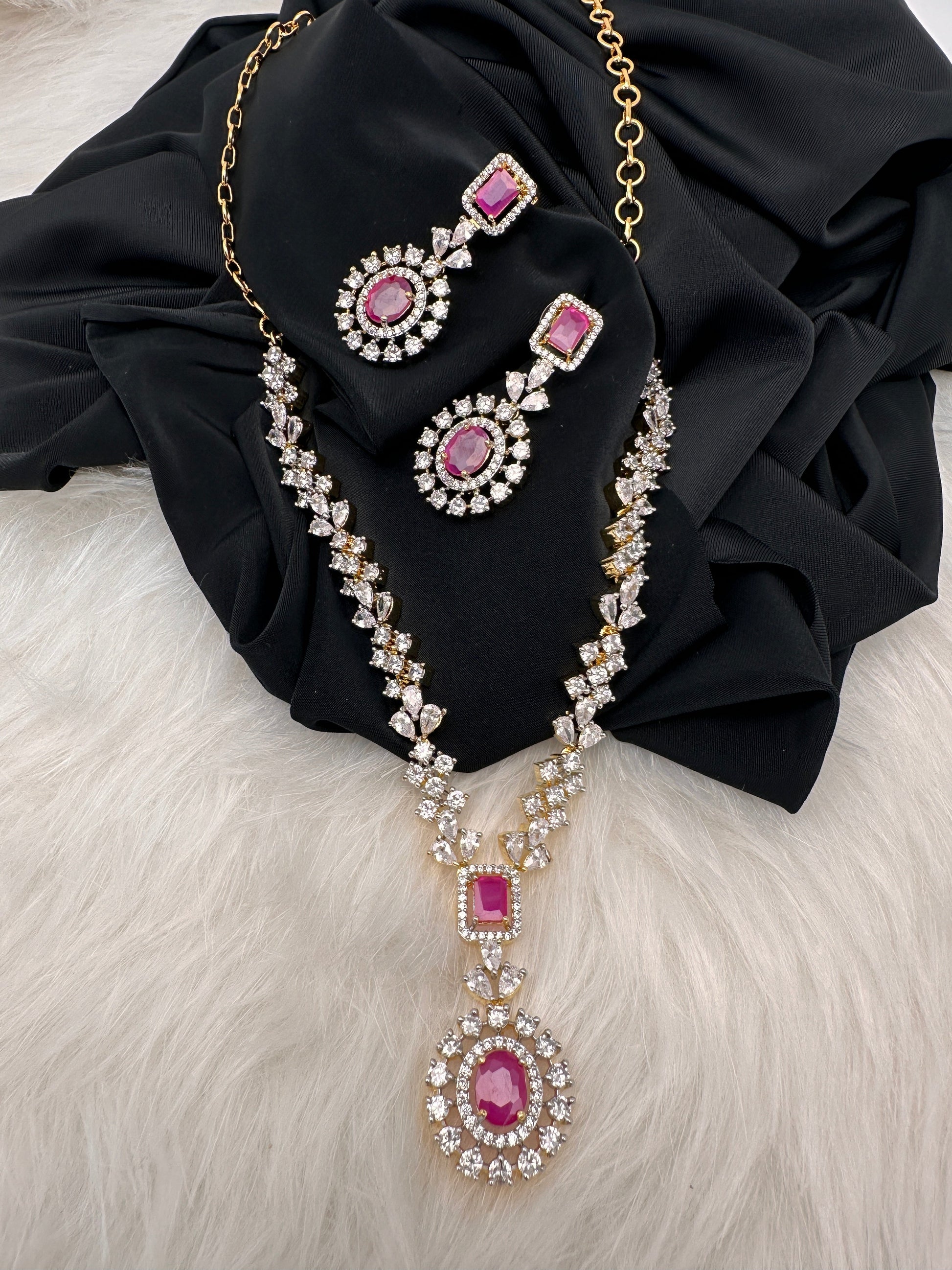 AD Color Stone Short Necklace - Red