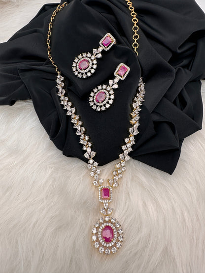 AD Color Stone Short Necklace - Red