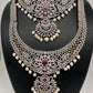 AD Diamond Finish Ganga Jamuna Polish Floral Red Stone Long Short Necklace Combo Set