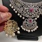 AD Diamond Finish Ganga Jamuna Polish Floral Red Stone Long Short Necklace Combo Set