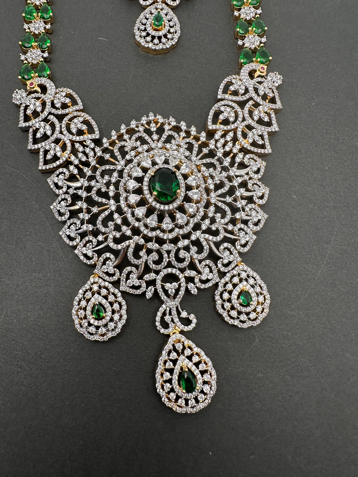 AD Color Stone Short Necklace - Green