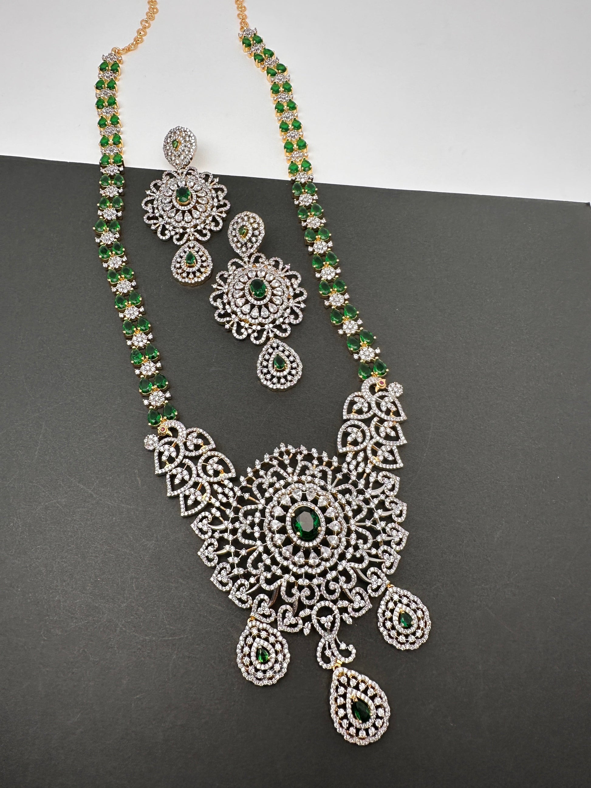 AD Color Stone Short Necklace - Green