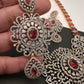AD Color Stone Long Necklace - Red
