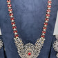 AD Color Stone Long Necklace - Red