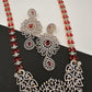 AD Color Stone Long Necklace - Red