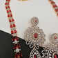 AD Color Stone Long Necklace - Red