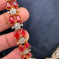 AD Color Stone Long Necklace - Red
