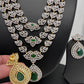 AD Multi Layer Color Stone Long Necklace - Green