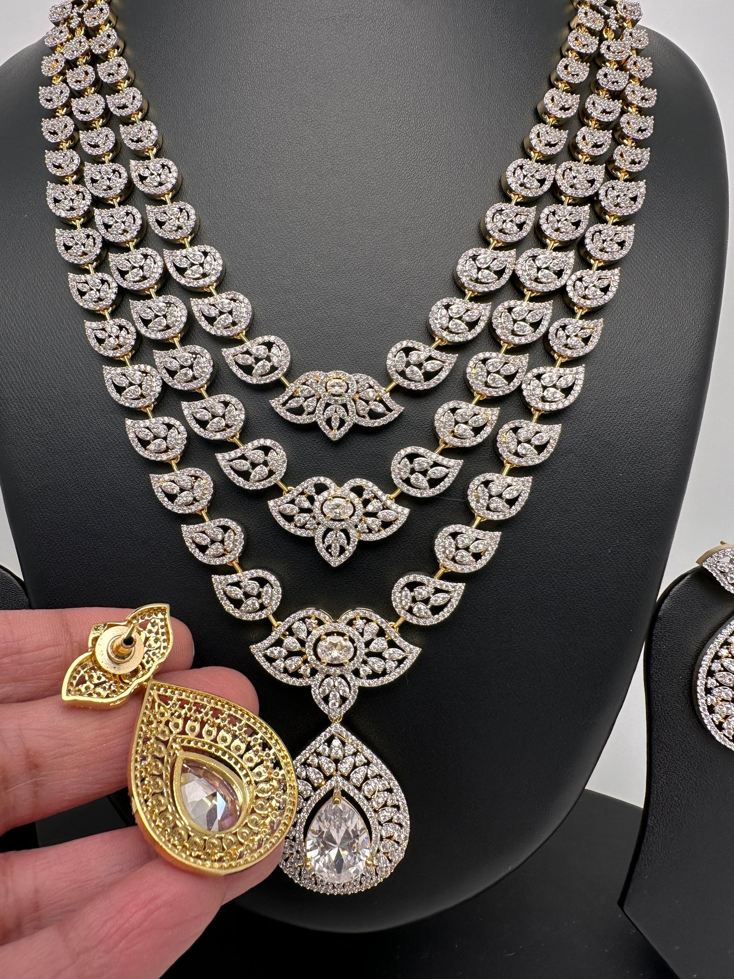 AD Multi Layer Color Stone Long Necklace - White