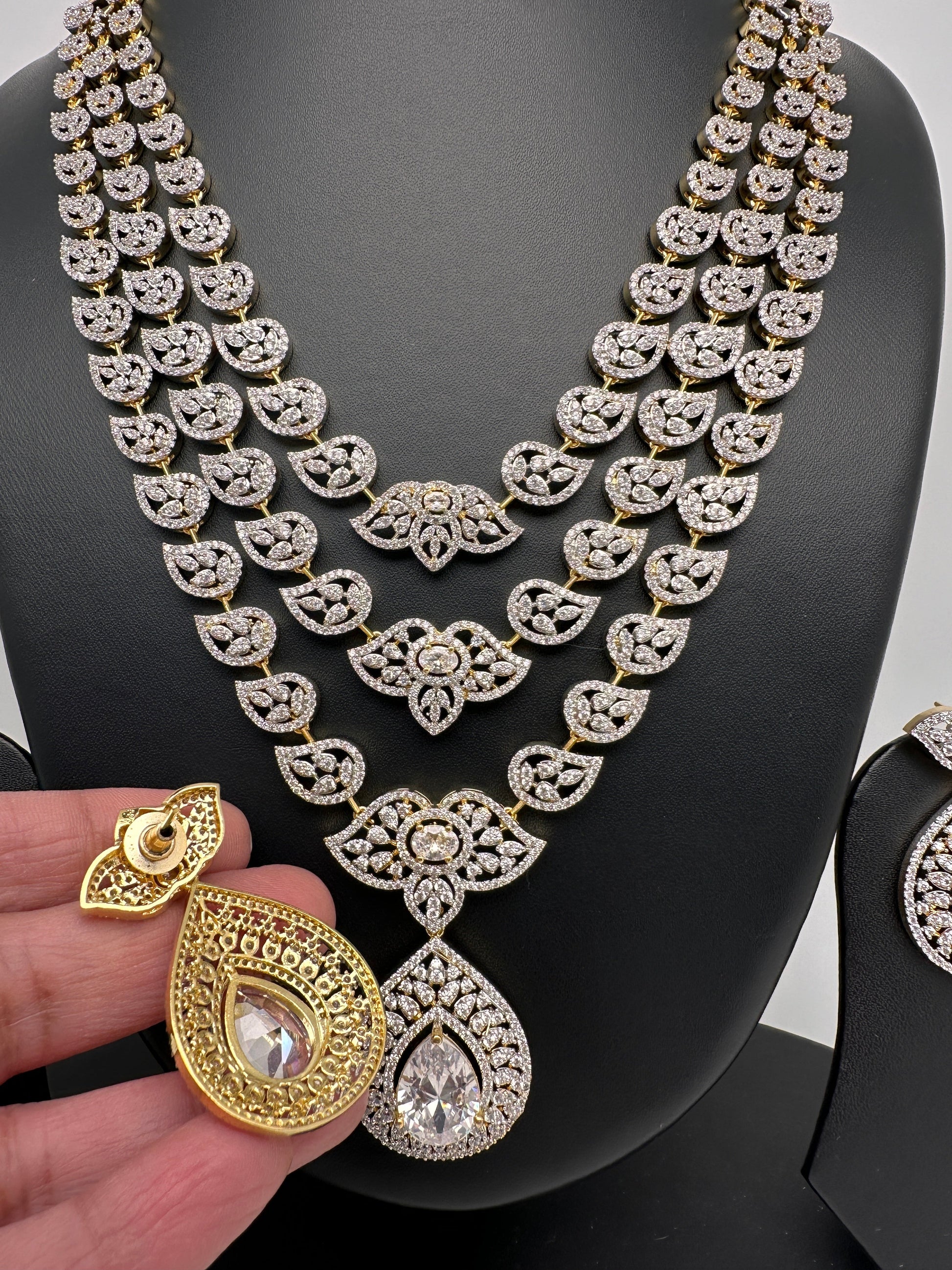 AD Multi Layer Color Stone Long Necklace - White