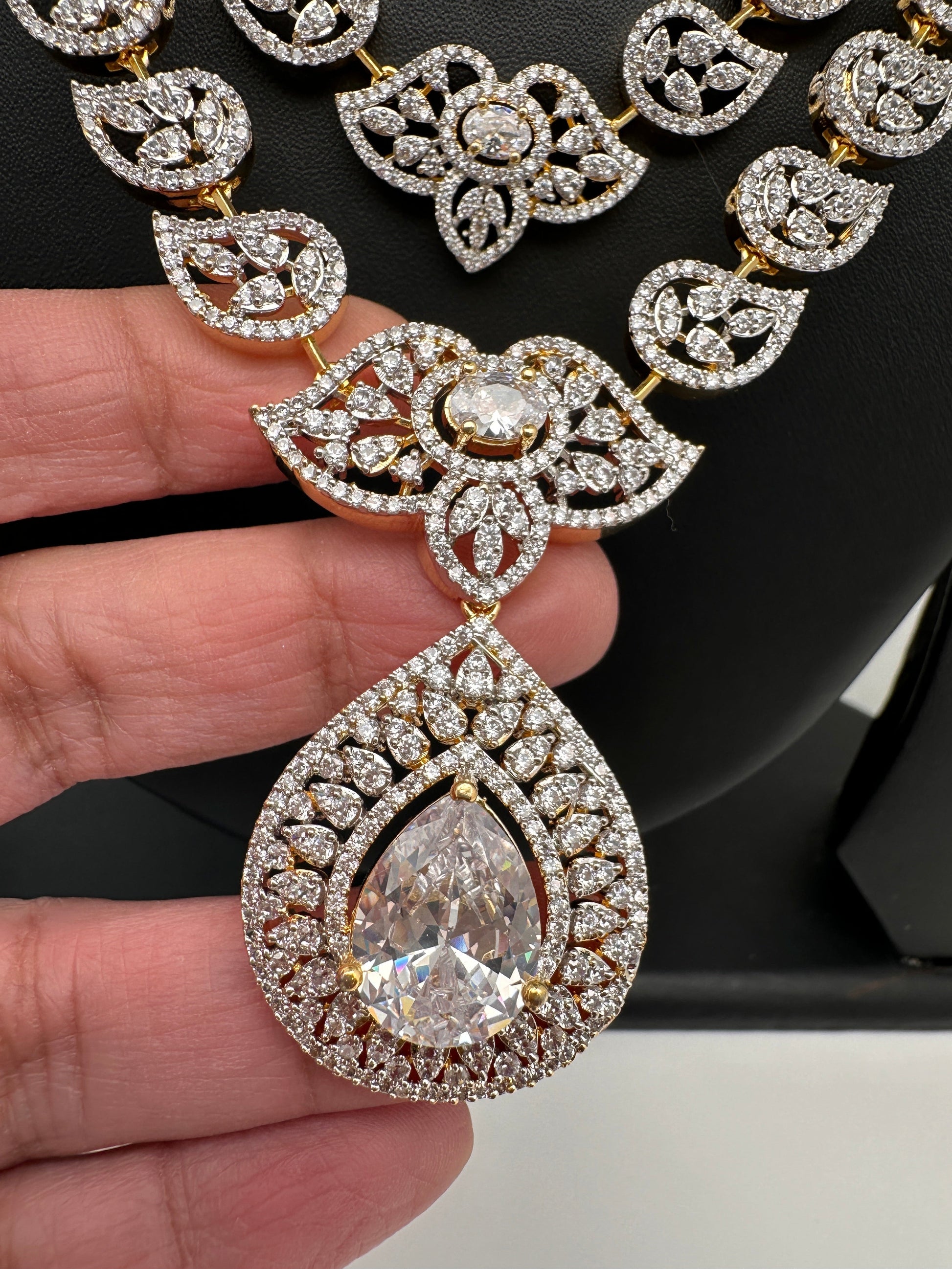 AD Multi Layer Color Stone Long Necklace - White