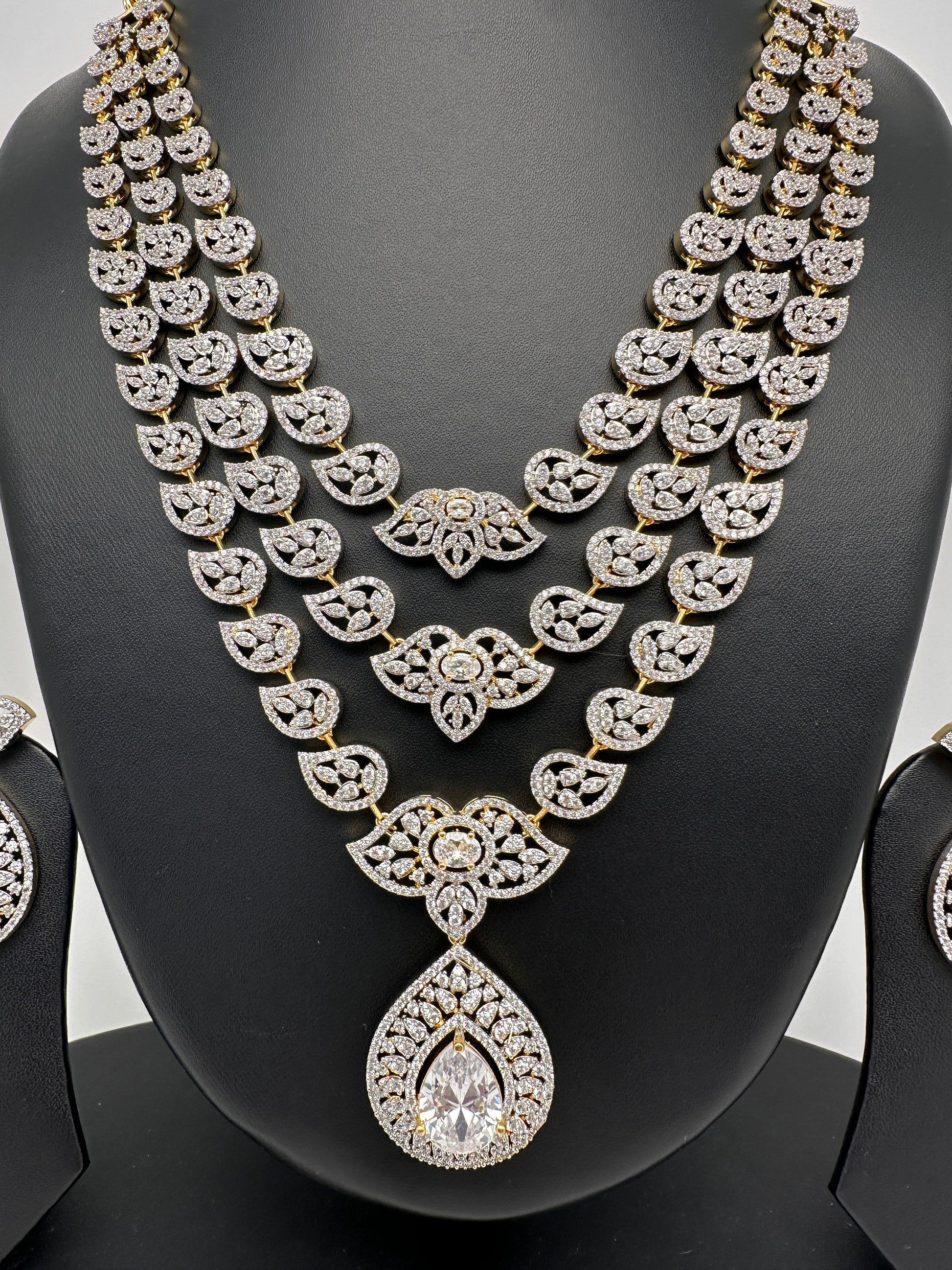 AD Multi Layer Color Stone Long Necklace - White