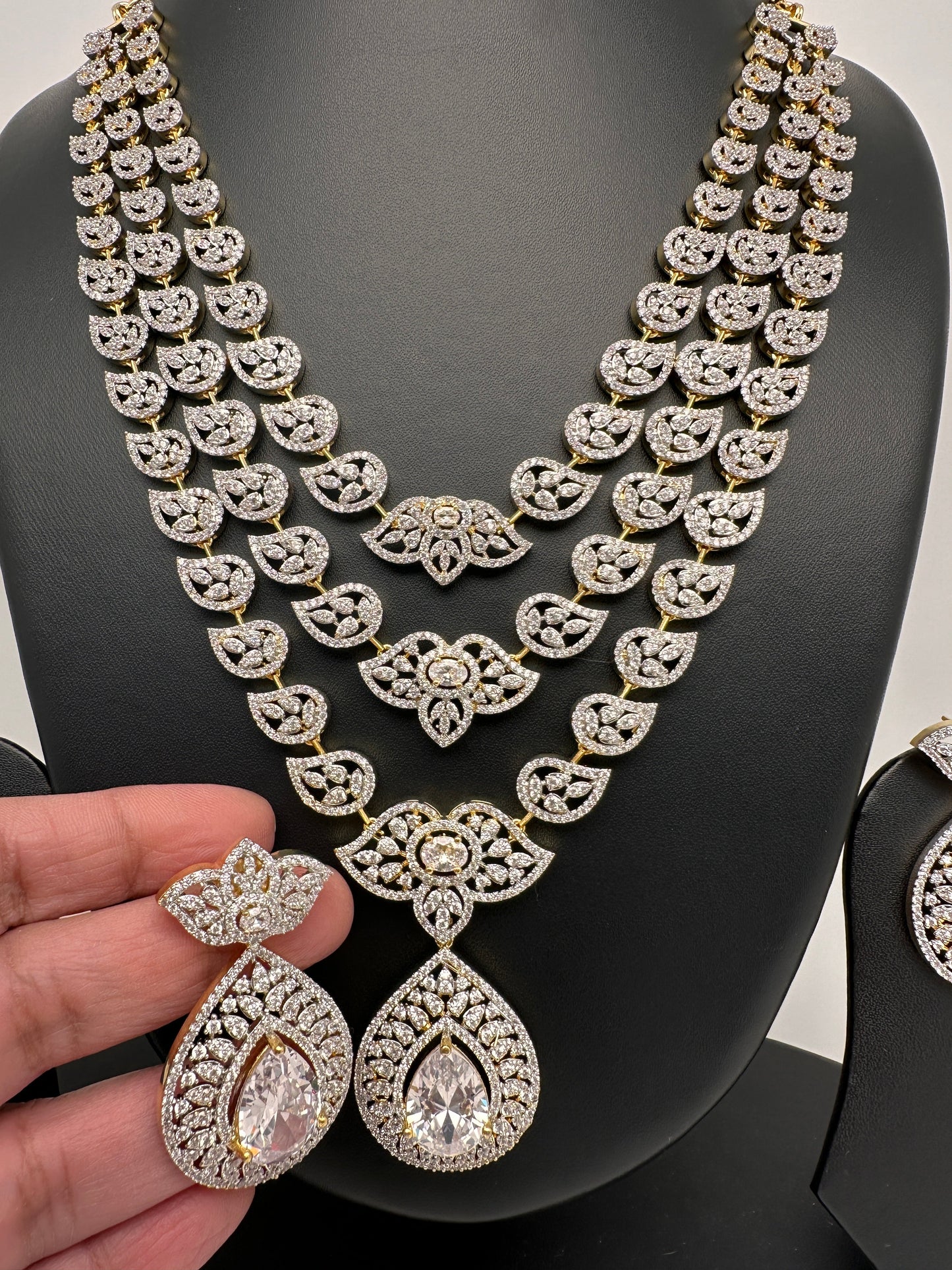 AD Multi Layer Color Stone Long Necklace - White