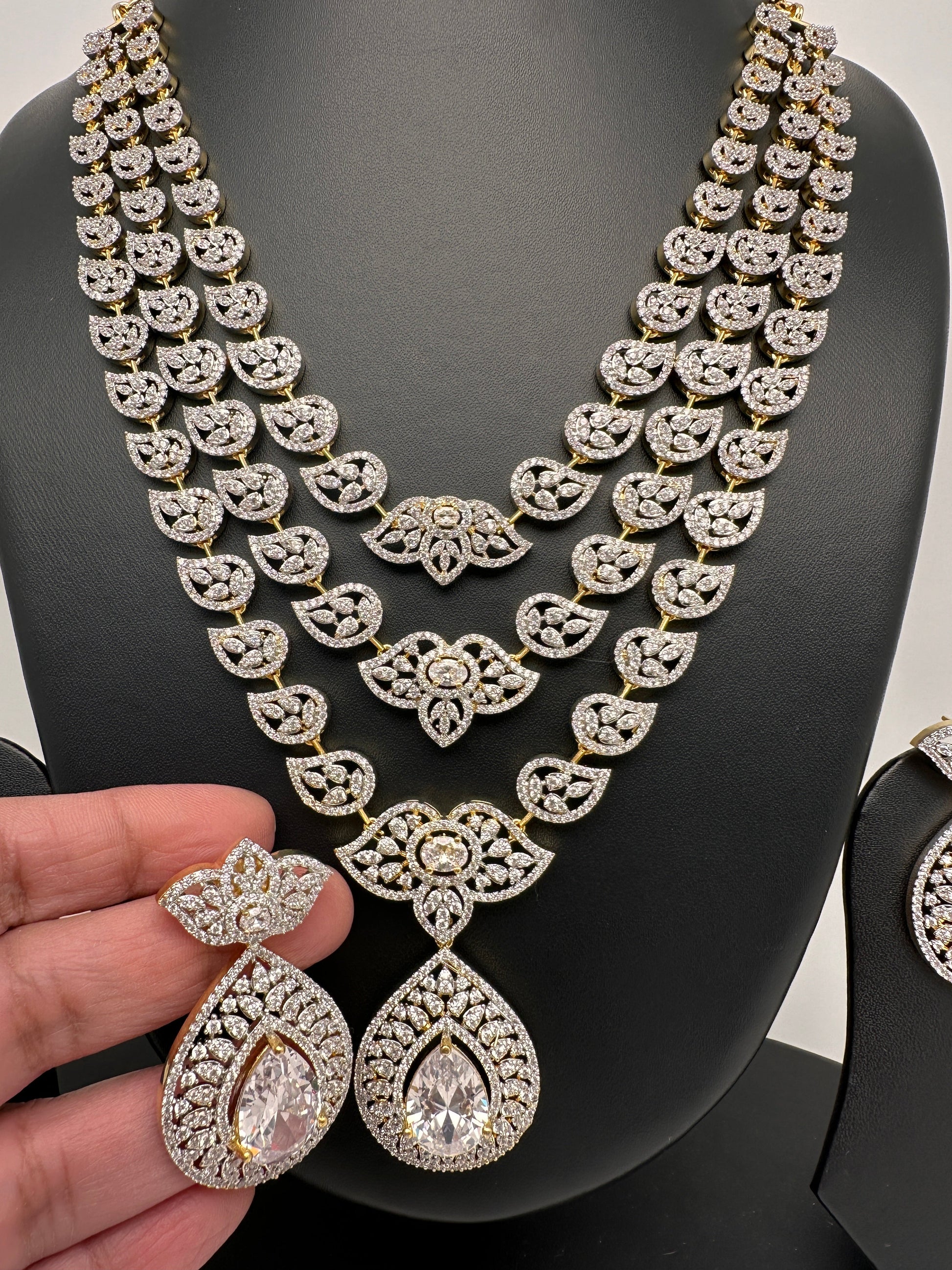 AD Multi Layer Color Stone Long Necklace - White