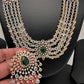 AD Multi Layer Color Stone Long Necklace - Green