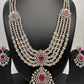 AD Multi Layer Detachable Pendent Color Stone Long Necklace - Red