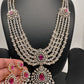 AD Multi Layer Detachable Pendent Color Stone Long Necklace - Red