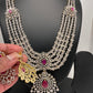 AD Multi Layer Detachable Pendent Color Stone Long Necklace - Red