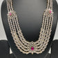 AD Multi Layer Detachable Pendent Color Stone Long Necklace - Red