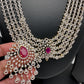 AD Multi Layer Detachable Pendent Color Stone Long Necklace - Red