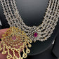 AD Multi Layer Detachable Pendent Color Stone Long Necklace - Red