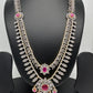 AD Diamond Finish Ruby Double Layer Long Necklace