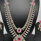 AD Diamond Finish Ruby Double Layer Long Necklace