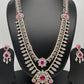 AD Diamond Finish Ruby Double Layer Long Necklace