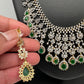 AD Diamond Finish Emerald Green Long Necklace