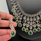 AD Diamond Finish Emerald Green Long Necklace