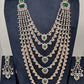 AD Diamond Finish Emerald Green Multi Six Layer Long  Necklace