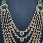 AD Diamond Finish Emerald Green Multi Six Layer Long  Necklace