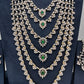 AD Diamond Finish Emerald Green Multi Six Layer Long  Necklace