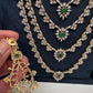 AD Diamond Finish Emerald Green Multi Six Layer Long  Necklace