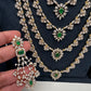 AD Diamond Finish Emerald Green Multi Six Layer Long  Necklace