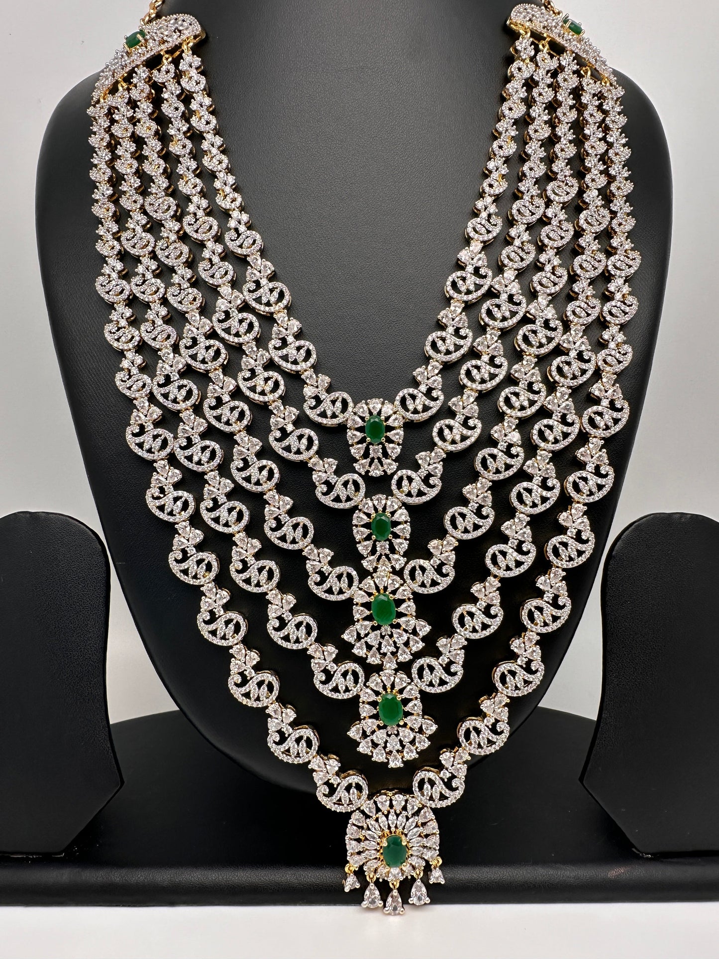 AD Diamond Finish Emerald Green Panch Lada Long  Necklace