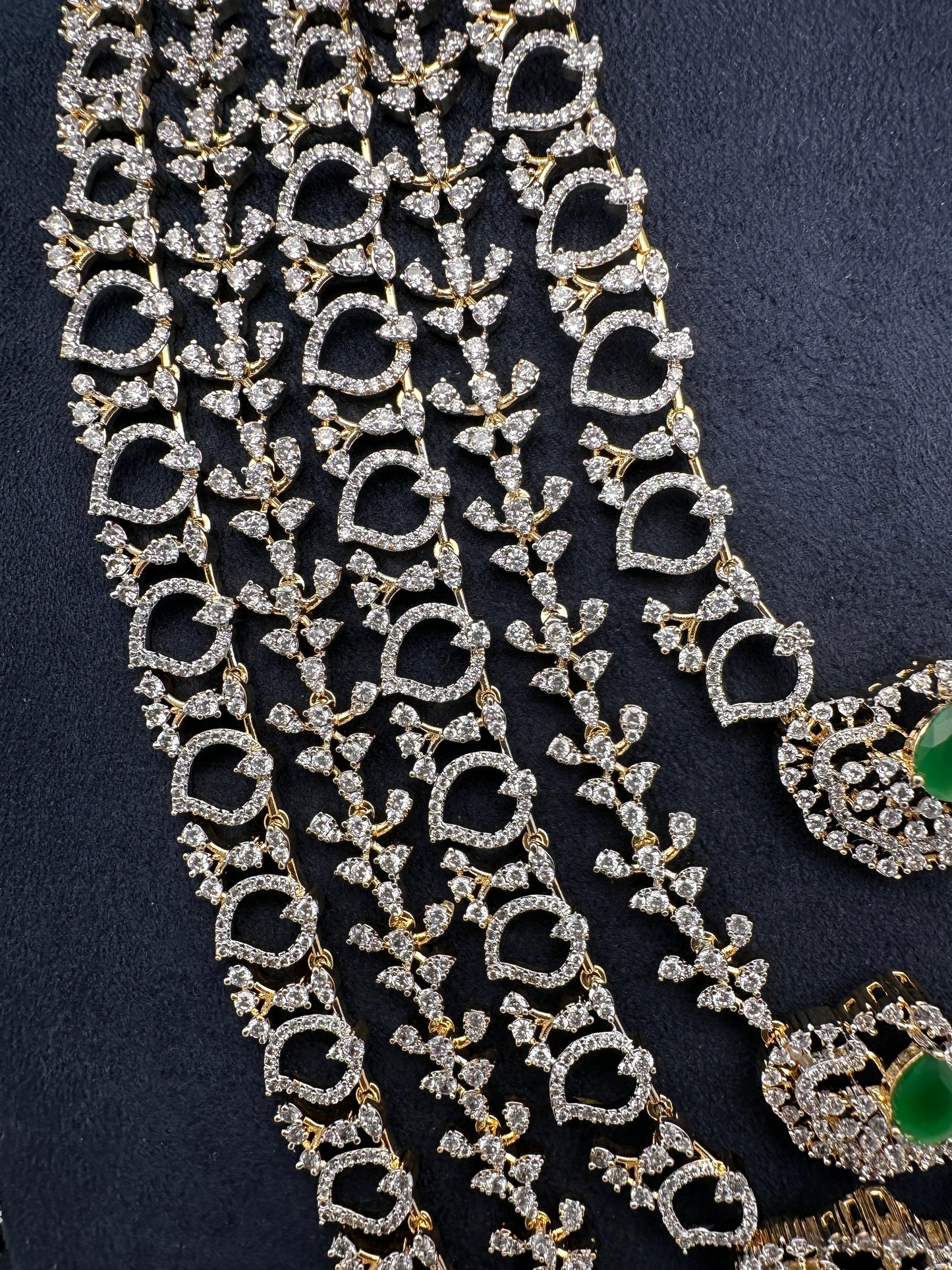 AD Diamond Finish Emerald Green Panch Lada Long  Necklace