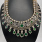 AD Color Stone Broad Short Necklace - Green