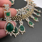 AD Color Stone Broad Short Necklace - Green