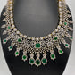 AD Color Stone Broad Short Necklace - Green