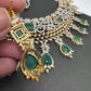 AD Color Stone Broad Short Necklace - Green