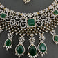 AD Color Stone Broad Short Necklace - Green