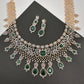 AD Color Stone Broad Short Necklace - Green