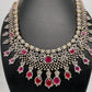 AD Color Stone Broad Short Necklace - Red