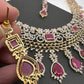 AD Color Stone Broad Short Necklace - Red