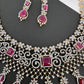 AD Color Stone Broad Short Necklace - Red