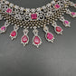 AD Color Stone Broad Short Necklace - Red