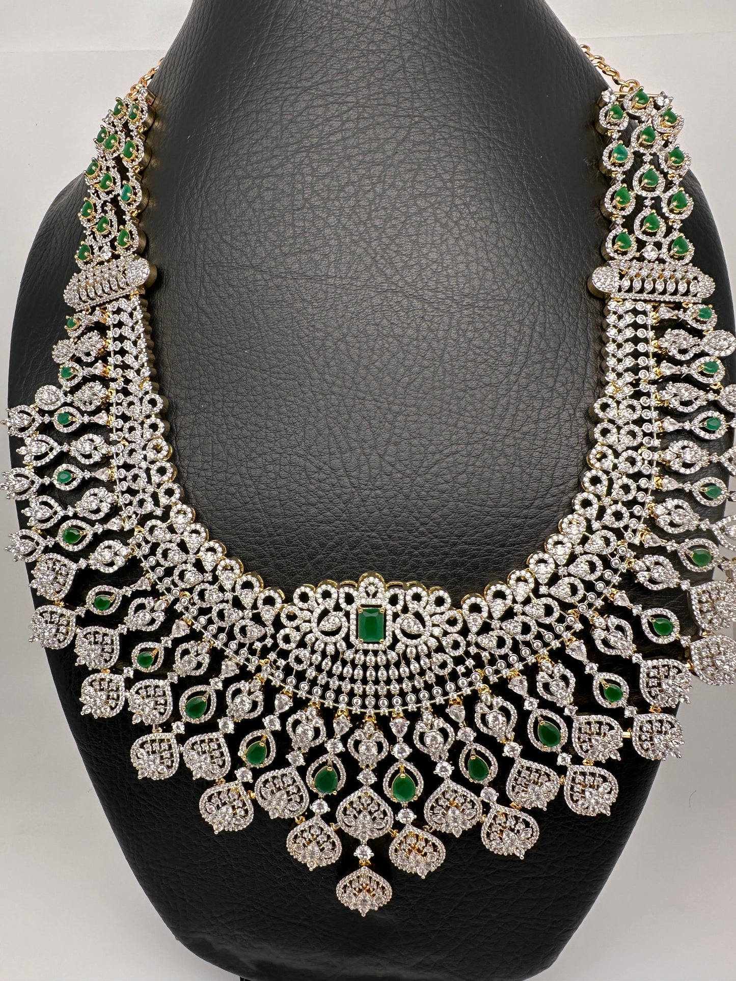AD Color Stone Broad Long Necklace - Green