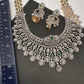 AD Color Stone Broad Long Necklace - Green